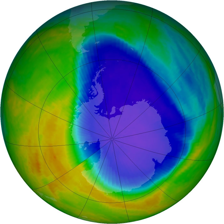 Antarctic ozone map for 25 October 2001